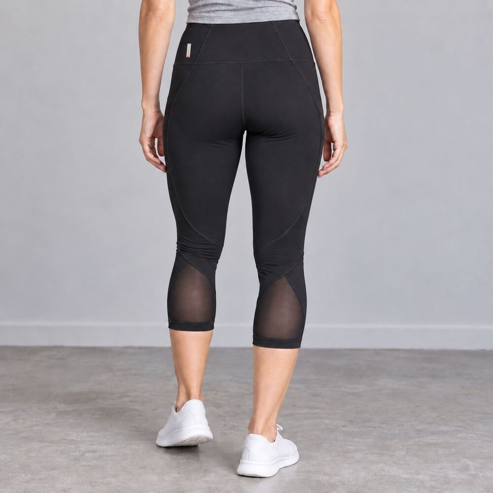 Zella Hatha High Waist Crop Leggings Women M Black Mesh Panel Yoga 21.5"